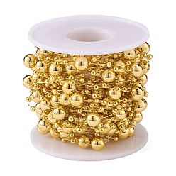Gold Christmas Tree Round Beaded Garland, Plastic Imitation Pearl Beaded Trim, for Decorating Wedding Party Supplies, with Spool, Gold, 3mm and 8mm, about 10m/roll.
