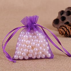 Темно-Фиолетовый Мешочки для хранения украшений из органзы, свадебные подарочные пакеты со шнурком для свадебной вечеринки, прямоугольные, темно-фиолетовый, 9x7 см