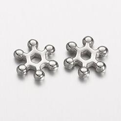 Stainless Steel Color 304 Stainless Steel Spacer Beads, Snowflake, Stainless Steel Color, 9x2mm, Hole: 2mm