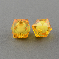 Verge D'or Perles acryliques transparentes, Perle en bourrelet, cube à facettes, verge d'or, 10x9x9mm, trou: 2 mm, environ 1050 pcs / 500 g