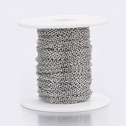 Couleur Acier Inoxydable 304 chaînes de câbles en acier inoxydable, soudé, avec bobine, Ovale Plat, pour la fabrication de bijoux, couleur inox, 2.5x2x0.5mm, environ 65.61 pieds (20 m)/rouleau