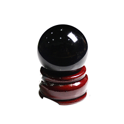 Obsidian Natural Obsidian Ball Display Decorations, Reiki Energy Stone Ornaments, with Wood Holder, 30mm
