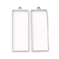 Stainless Steel Color 304 Stainless Steel Open Back Bezel Rectangle Pendants, For DIY UV Resin, Epoxy Resin, Pressed Flower Jewelry, Stainless Steel Color, 47x17x3mm, Hole: 2.2mm, Inner Diameter: 42x15mm