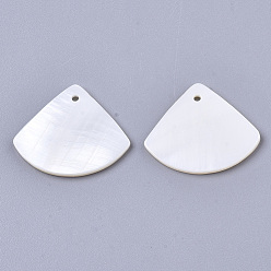 Blanc Pendentifs de coquillages d'eau douce naturelle, fan, blanc, 19.5x23.5x2mm, Trou: 1.2mm