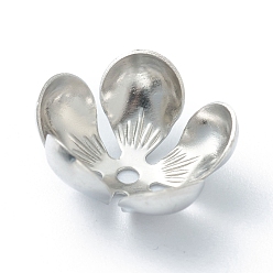 Stainless Steel Color 304 Stainless Steel Bead Caps, 5-Petal, Flower, Stainless Steel Color, 13.5x13x6.5mm, Hole: 1.5mm