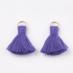 Medium Purple Polycotton(Polyester Cotton) Tassel Pendant Decorations, with Iron Findings, Light Gold, Medium Purple, 20~30x7~8mm, Hole: 5mm
