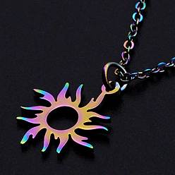 Rainbow Color 201 Stainless Steel Pendants Necklaces, with Cable Chains and Lobster Claw Clasps, Sun, Rainbow Color, 15-3/4 inch(40cm), 1.5mm