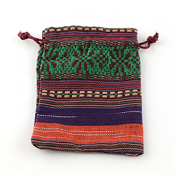 Фиолетовый Этнический стиль упаковки ткани мешочки шнурок сумки, прямоугольные, фиолетовые, 14x10 см