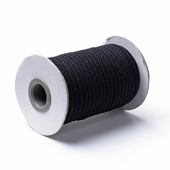 Black Braided Polyester Cords, Black, 4mm, about 21.87 yards(20m)/roll