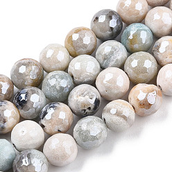 Pale Turquoise Natural Agate Beads Strands, Pearl Luster Plated, Faceted, Round, Pale Turquoise, 9~10mm, Hole: 1mm, about 37pcs/strand, 14.17 inch~14.57 inch(36~37cm)