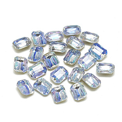 Sapphire DIY Pointed Back K9 Glass Rhinestone Cabochons, Random Color Back Plated, Shiny Laser Style, Faceted, Rectangle Octagon, Sapphire, 8x6x4mm