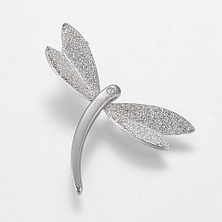 Stainless Steel Color Trendy Dragonfly Necklace Findings 304 Stainless Steel Textured Pendants, with Rhinestone, Stainless Steel Color, 23x31x2mm, Hole: 3.5mm