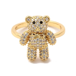 Clear Cubic Zirconia Bear Open Cuff Ring, Golden Brass Jewelry for Women, Clear, US Size 7 1/4(17.5mm)
