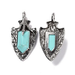 Synthetic Turquoise Synthetic Turquoise Faceted Big Pendants, Dragon Claw with Arrow Charms, with Antique Silver Plated Alloy Findings, 55x27.5x10.5mm, Hole: 6mm