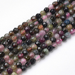 Tourmaline Natural Tourmaline Beads Strands, Faceted, Round, 3mm, Hole: 0.5mm, about 142pcs/strand, 15.16 inch