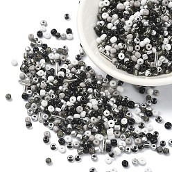 Noir Perles de rocailles en verre de couleurs intérieures opaques et transparentes, trou rond, rond & tube, noir, 2~3x1.5~9mm, Trou: 0.8~1mm
