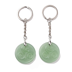 Aventurine Verte Porte-clés pendentif triskele/triskelion aventurine verte naturelle, avec porte-clés fendus en laiton, 9 cm