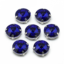 Azul Royal Cose en el rhinestone, Enlaces multifilares, diamantes de imitación de cristal, con ajustes de puntas de latón, accesorios de prendas de vestir, facetados, plano y redondo, Platino, azul real, 13x7.5 mm, agujero: 0.8~1 mm