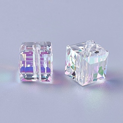 Прозрачный АВ Имитация Австрийские кристаллические шарики, к 9 стекло, кубические, граненые, ясно AB, 8x8x8 мм, отверстие : 1.6 мм