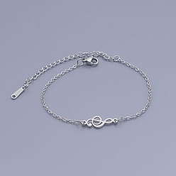 Stainless Steel Color 201 Stainless Steel Link Bracelets, with Lobster Claw Clasps, Treble Clef, Stainless Steel Color, 6-3/4 inch(17~17.1cm)