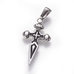 Stainless Steel Color 304 Stainless Steel Pendants, with Enamel, Dagger, Stainless Steel Color, 32x16x2mm, Hole: 3x7mm