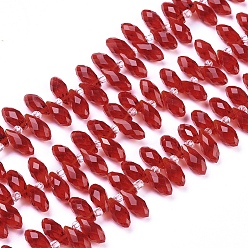 Crimson Crystal Glass Beads Strands, Top Drilled Beads, Faceted, Teardrop, Crimson, 13x6mm, Hole: 1mm, about 100pcs/strand, 16.5 inch