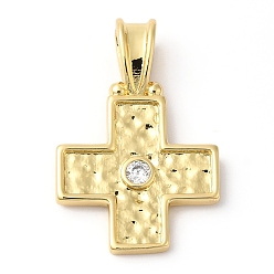 Real 18K Gold Plated Rack Plating Brass Micro Pave Cubic Zirconia Pendants, Long-Lasting Plated, Lead Free & Cadmium Free, Cross, Real 18K Gold Plated, 24x16x5mm, Hole: 5.5x3mm