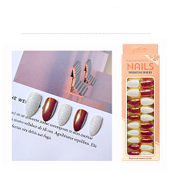 Sienna Plastic Full Cover Press on False Nail Tips, Nail Art Detachable Manicure, solid Nails & Glitter Nails, Teardrop, Sienna, 19~25x11.5~20mm, 24pcs/box