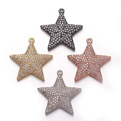 Mixed Color Brass Micro Pave Cubic Zirconia Pendants, Star, Clear, Mixed Color, 24x22.5x3.5mm, Hole: 1.2mm