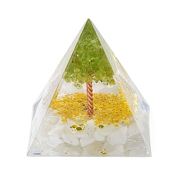 Peridot Orgonite Pyramid Resin Energy Generators, Reiki Natural Peridot Chips Tree of Life for Home Office Desk Decoration, 50mm