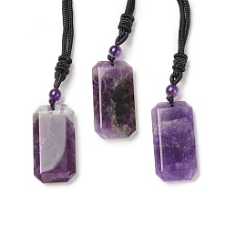 Amethyst Natural Amethyst Rectangle Pendant Necklace with Nylon Cord for Women, 25.98~27.17 inch(66~69cm)