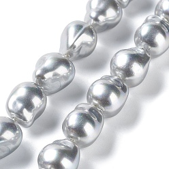 Plata Hebras de perlas de concha electrochapadas, pepitas, plata, 15x12~12.5x12~12.5 mm, agujero: 1 mm, sobre 27 unidades / cadena, 15.75~15.94 pulgada (40~40.5 cm)