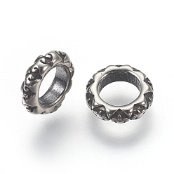 Античное Серебро 304 из нержавеющей стали бусы, бусины с большим отверстием, кольцо, античное серебро, 8.5x2.5 мм, отверстие : 5 мм
