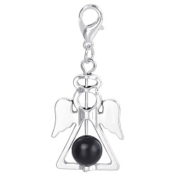 Black Alloy Angel Pendant Decorations, with CCB Imitation Pearl, Black, 4.4x1.9cm