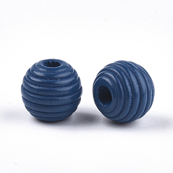 Marine Blue Painted Natural Wood Beehive Beads, Round, Marine Blue, 12x11mm, Hole: 3mm