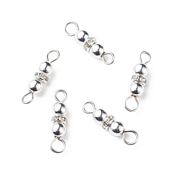 Non-magnetic Hematite Electroplate Non-magnetic Synthetic Hematite Connector Charms, with Brass Crystal Rhinestone and Stainless Steel Color Tone 304 Stainless Steel Loops, Round, 17.5x4.5mm, Hole: 2mm and 3mm