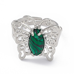 Malachite Synthetic Malachite Butterfly Adjustable Ring, Platinum Brass Jewelry for Women, Cadmium Free & Lead Free, US Size 8 1/2(18.5mm)