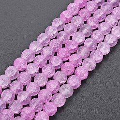 Orchid Crackle Glass Beads Strands, Dyed & Heated, Frosted, Round, Orchid, 6mm, Hole: 1mm, about 65~68pcs/strand, 15.35~15.75 inch(39~40cm)