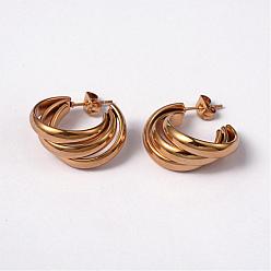 Golden 304 Stainless Steel Stud Earrings, Half Hoop Earrings, Hypoallergenic Earrings, Golden, 22x10mm, Pin: 0.8mm
