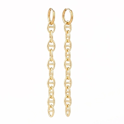 Golden 304 Stainless Steel Huggie Hoop Earrings, Chain Tassel Earrings, with Brass Mariner Link Chains, Golden, 83mm, Pin: 1mm