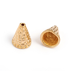 Real 18K Gold Plated Brass Cone, Textured, Cone, Real 18K Gold Plated, 9.5x7.5mm, Hole: 0.8mm, Inner Diameter: 5.2mm