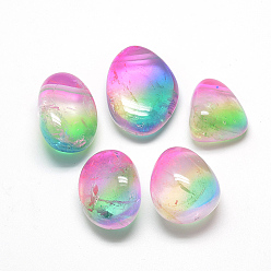 Colorful Electroplate Natural Quartz Crystal Pendants, Nuggets, Colorful, 28~43x14~29x10~21mm, Hole: 2mm