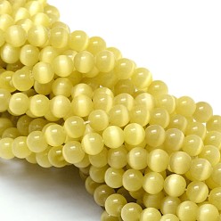 Goldenrod Cat Eye Beads Strands, Round, Goldenrod, 8mm, Hole: 1.2mm, about 50pcs/strand, 15.5 inch