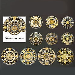 Gold 10Pcs 10 Styles Mandala Flower Waterproof PET Decorative Stickers, Laser Self-adhesive Decals, for DIY Scrapbooking, Gold, 80mm, 1pc/style