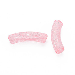 Pink Granos de acrílico transparentes crepitar, tubo curvado, rosa, 32x8x10 mm, agujero: 1.6 mm, Sobre 330 unidades / 500 g