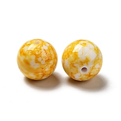 Gold Opaque Acrylic Beads, Round with Ink Danqing Pattern, Gold, 15~16x15mm, Hole: 2mm
