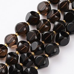 Smoky Quartz Natural Smoky Quartz Beads Strands, with Seed Beads, Six Sided Celestial Dice, Faceted, 12~12.5x12~12.5mm, Hole: 1mm, about 14pcs/strand, 7.99 inch(20.3cm)