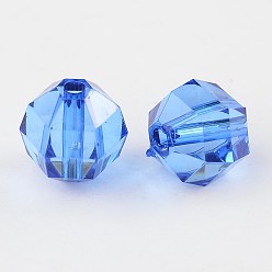 Blue Transparent Acrylic Beads, Faceted, Round, Blue, 10mm in diameter, 10mm thick, hole: 2mm, about 916pcs/500g