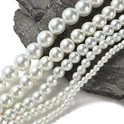 Blanco Abalorios de vidrio teñido de perla redondos, blanco, 4 mm / 6 mm / 8 mm / 10 mm / 12 mm, agujero: 1 mm, sobre 70~216 unidades / cadena