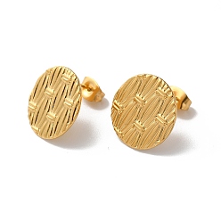 Golden 304 Stainless Stud Earring Findings, with Vertical Loops, Flat Round, Golden, 15mm, Hole: 2.7mm, Pin: 0.5mm